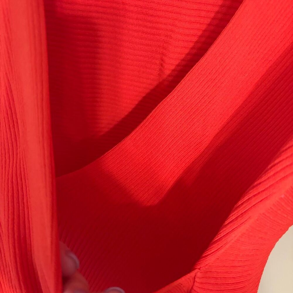 MOMA Women Red Orange Ribbed Sleeveless Faux Wrap Tank Top Blouse Size 38 Medium - Picture 5 of 7